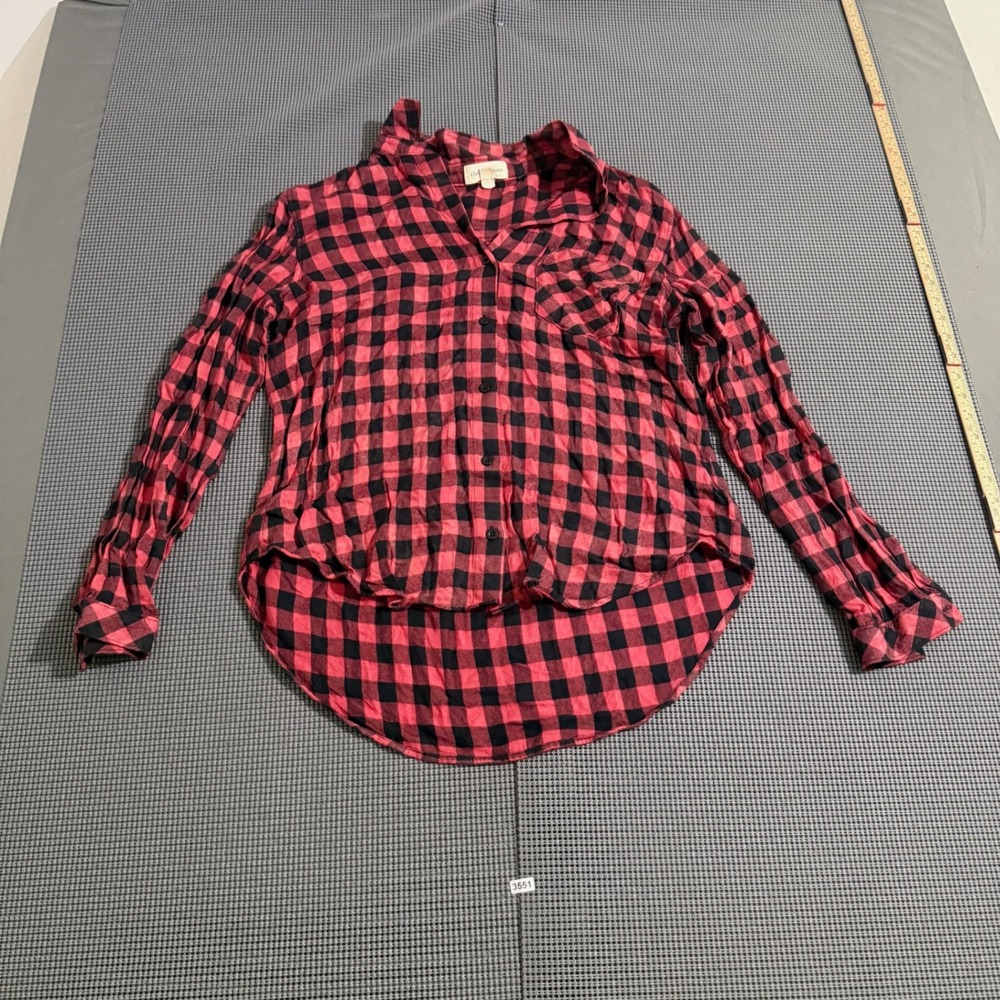 Cloth & Stone Womens Red Black Buffalo Plaid Button Down Shirt Size M